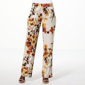 IMAN Women's Beige Floral Print Wide Leg Palazzo Pants Size Large